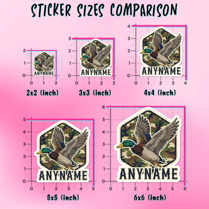 Custom camo flying duck sticker with a name – view 2