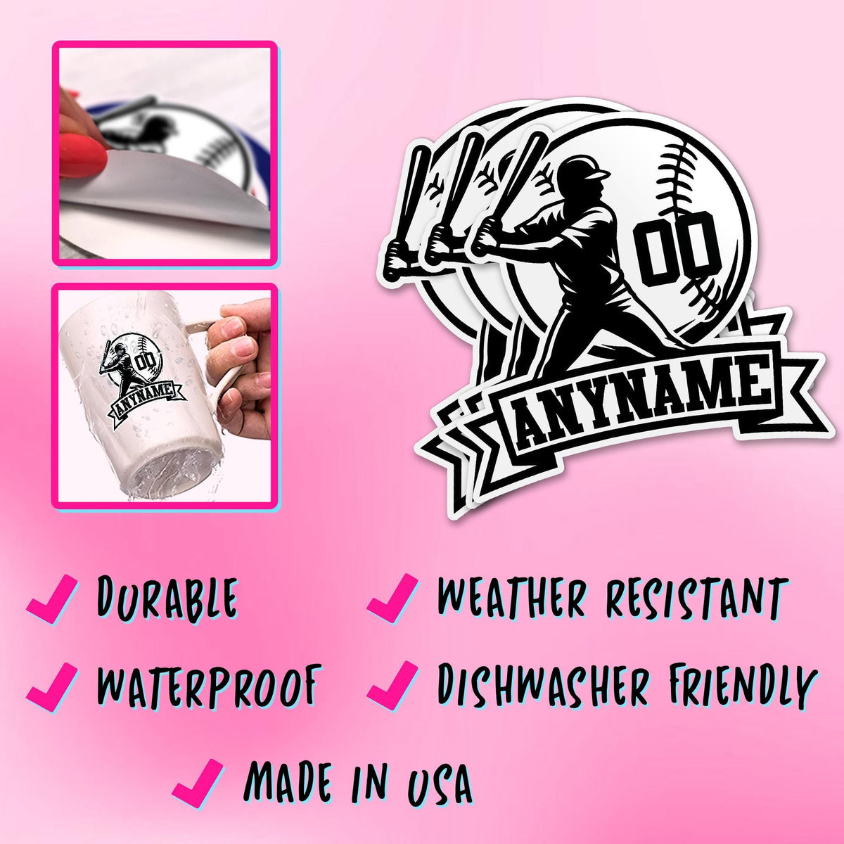 Custom baseball drip sticker with a name and number – view 6