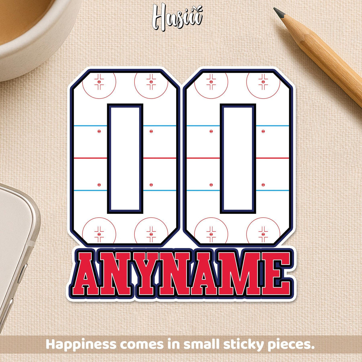 Custom ice hockey player sticker with a name and number