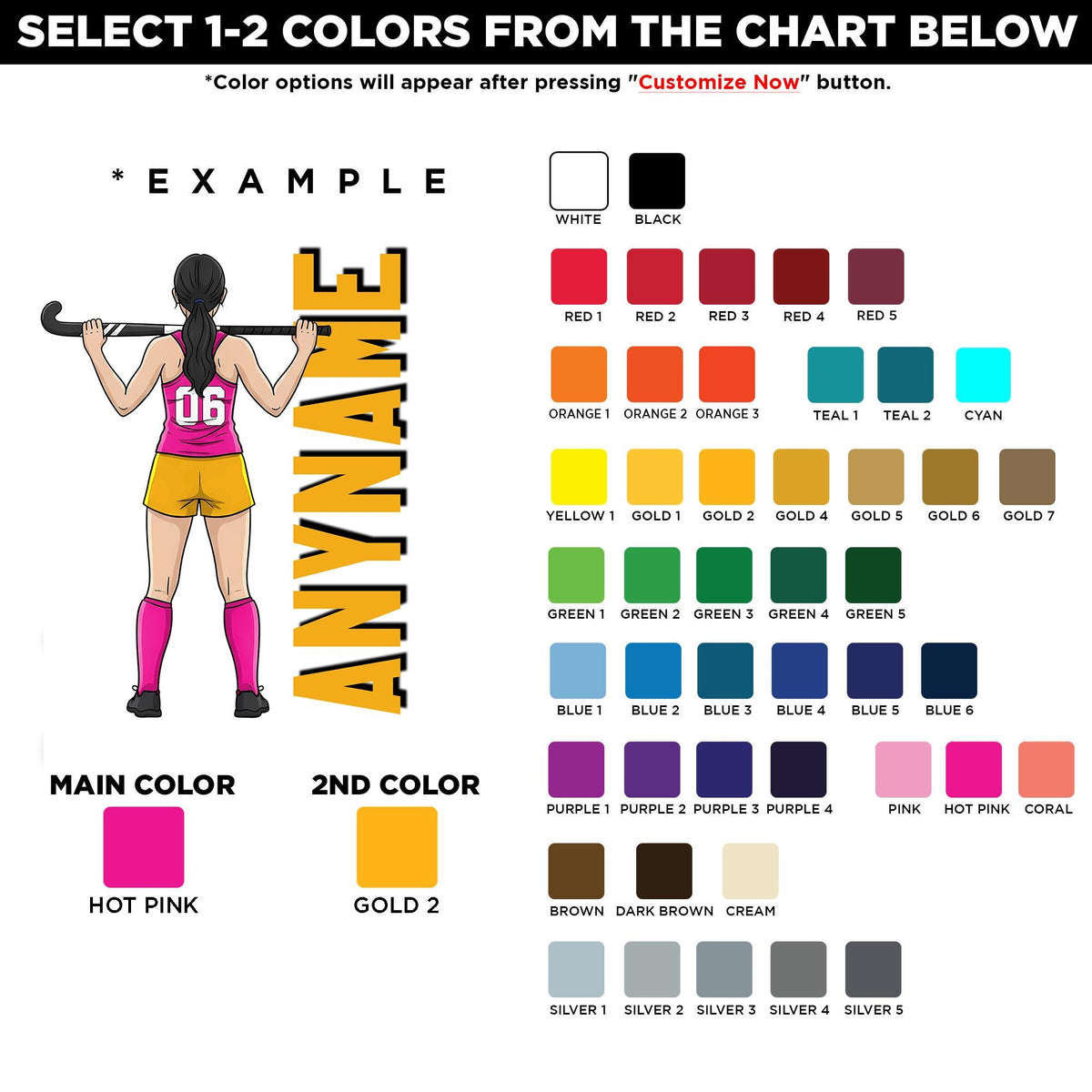 Custom field hockey girl player sticker with a name and number – view 2