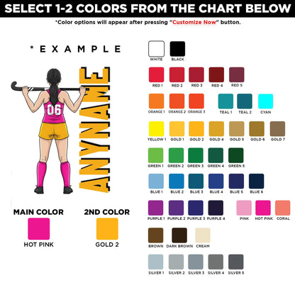 Custom field hockey girl player sticker with a name and number – view 2