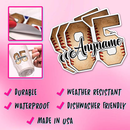 Custom vintage baseball sticker with a retro number and script name – view 5
