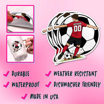 Custom soccer player sticker with a name and number, female or male player – view 6