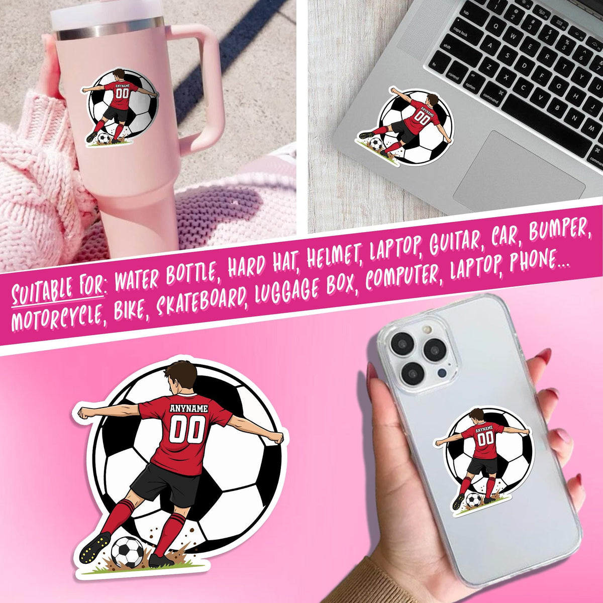 Custom soccer player sticker with a name and number, female or male player – view 7