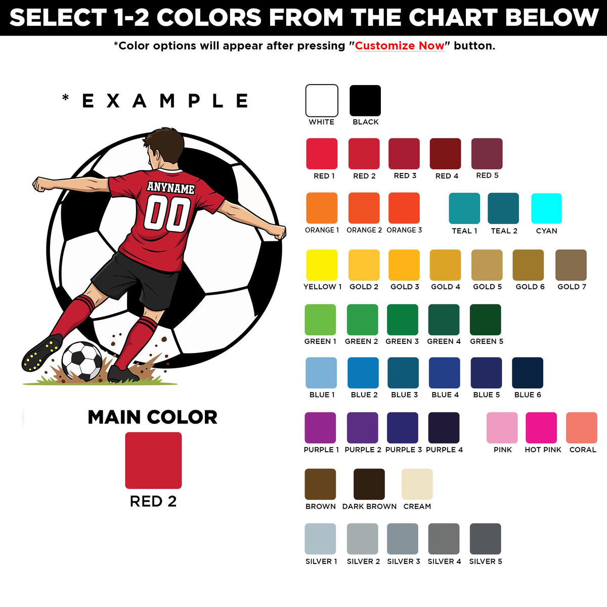 Custom soccer player sticker with a name and number, female or male player – view 2