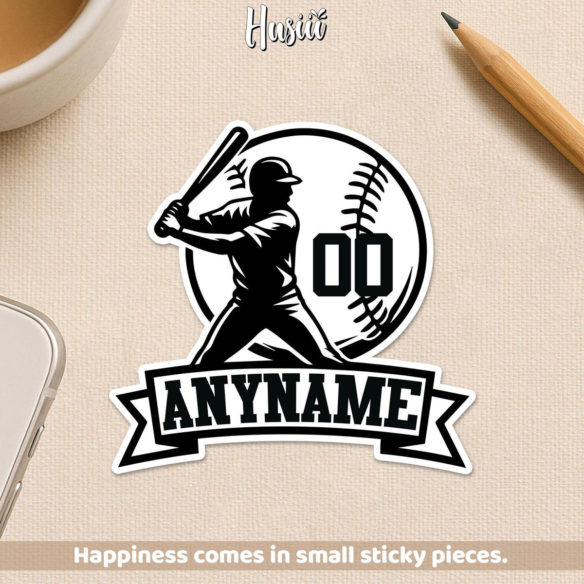Custom baseball drip sticker with a name and number