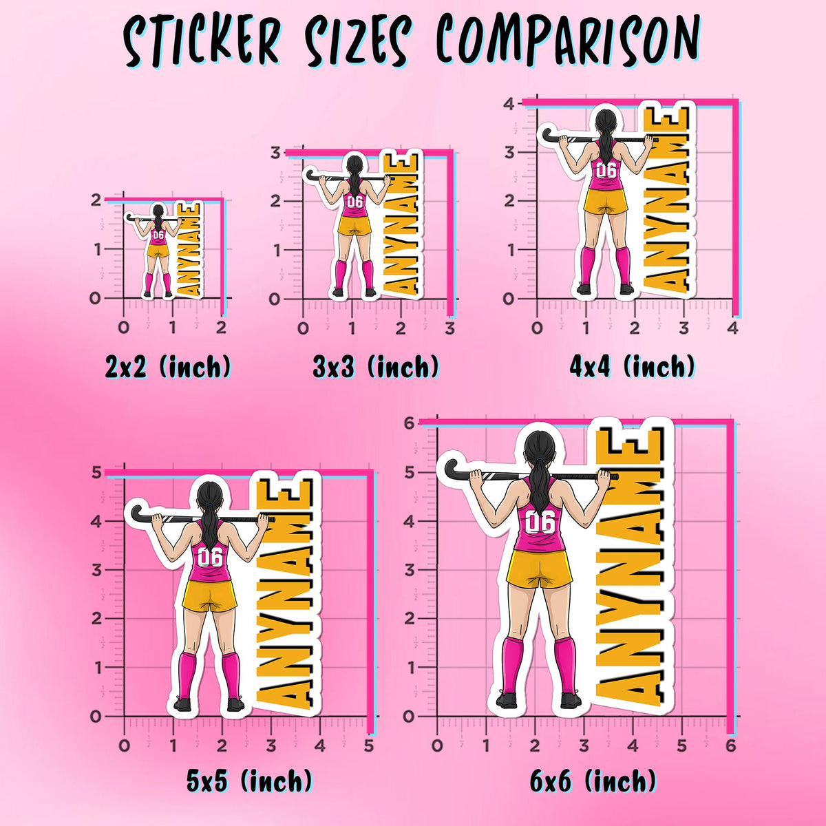 Custom field hockey girl player sticker with a name and number – view 3