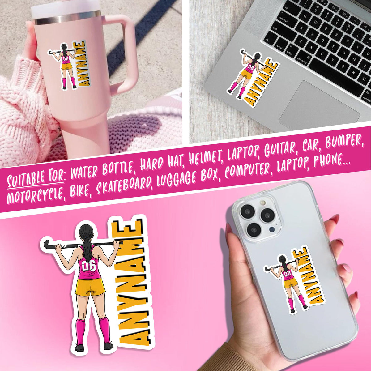 Custom field hockey girl player sticker with a name and number – view 7