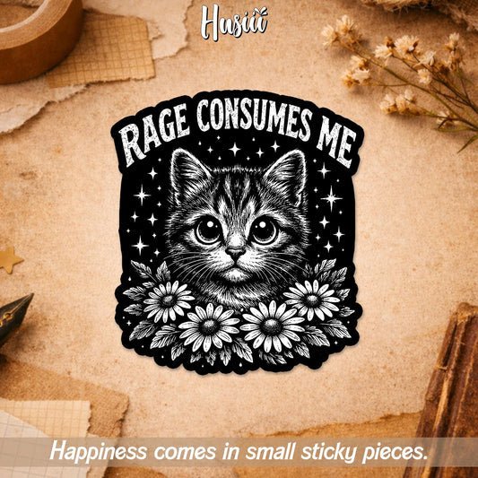 Rage Consumes Me Cat Sticker by Stickreews