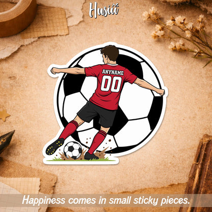 Custom soccer player sticker with a name and number, female or male player