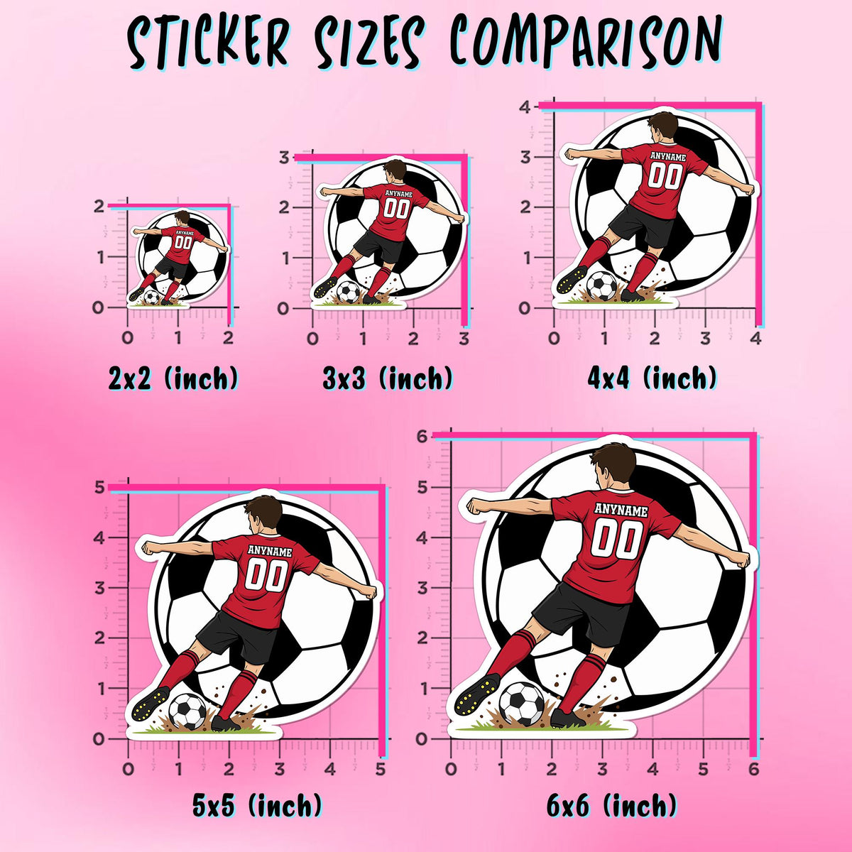 Custom soccer player sticker with a name and number, female or male player – view 3