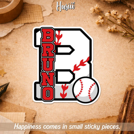 Custom baseball sticker with a name in baseball letters