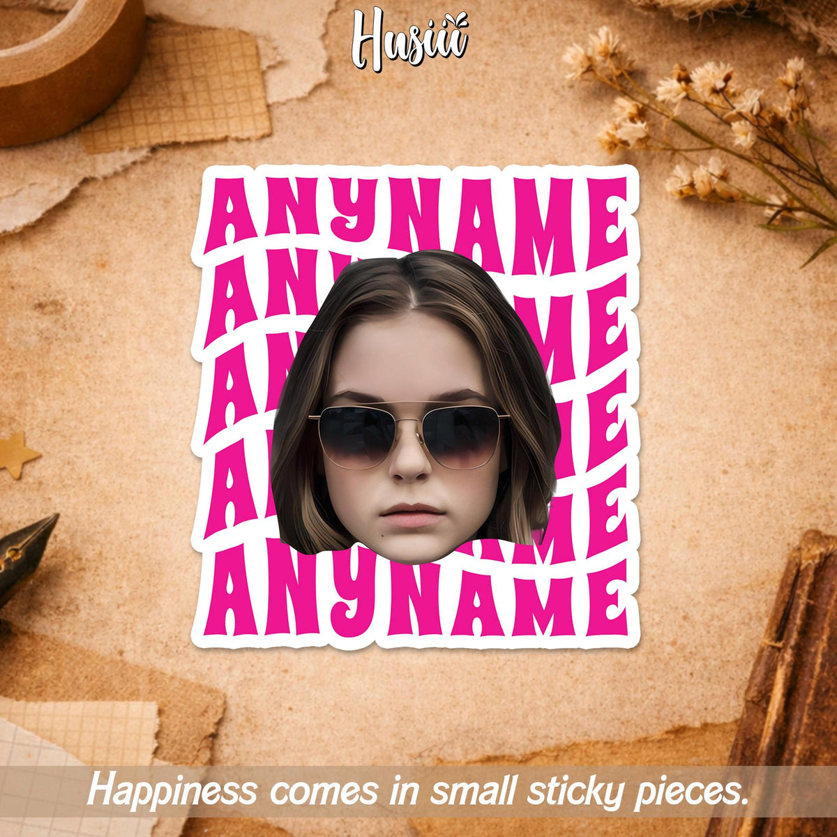 Custom funny face photo name sticker