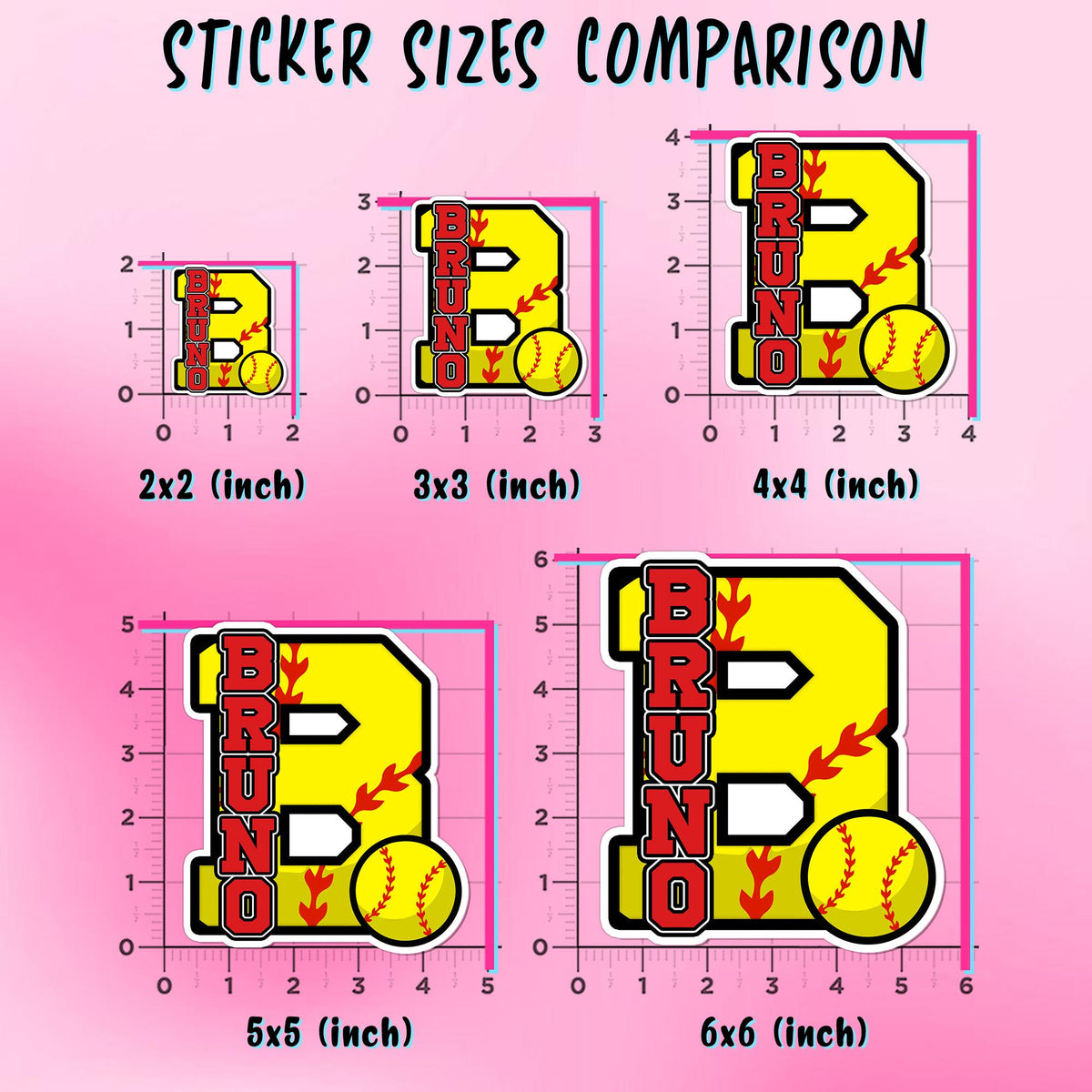 Custom softball sticker with a big initial letter and a name – view 2