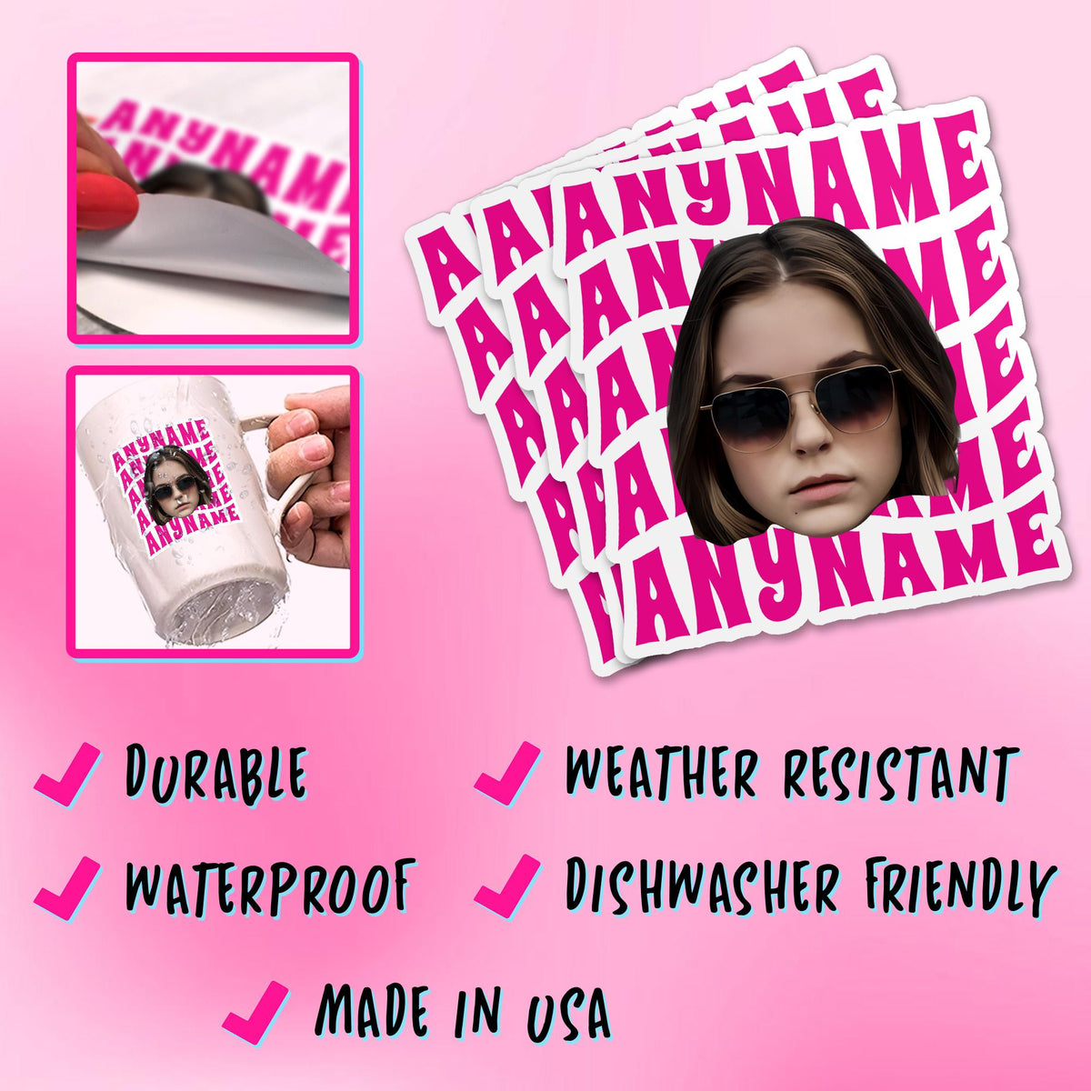 Custom funny face photo name sticker – view 6