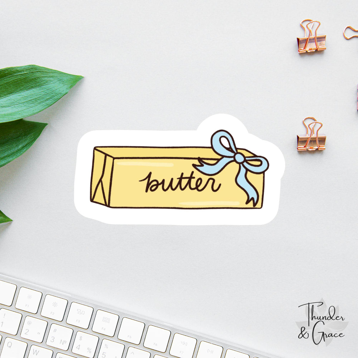 Butter Lover sticker, blue croquette bow