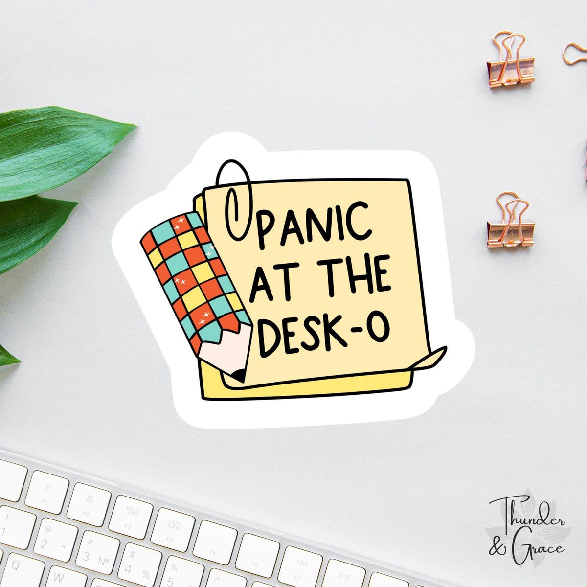 Funny Work sticker, panic at the desk-o