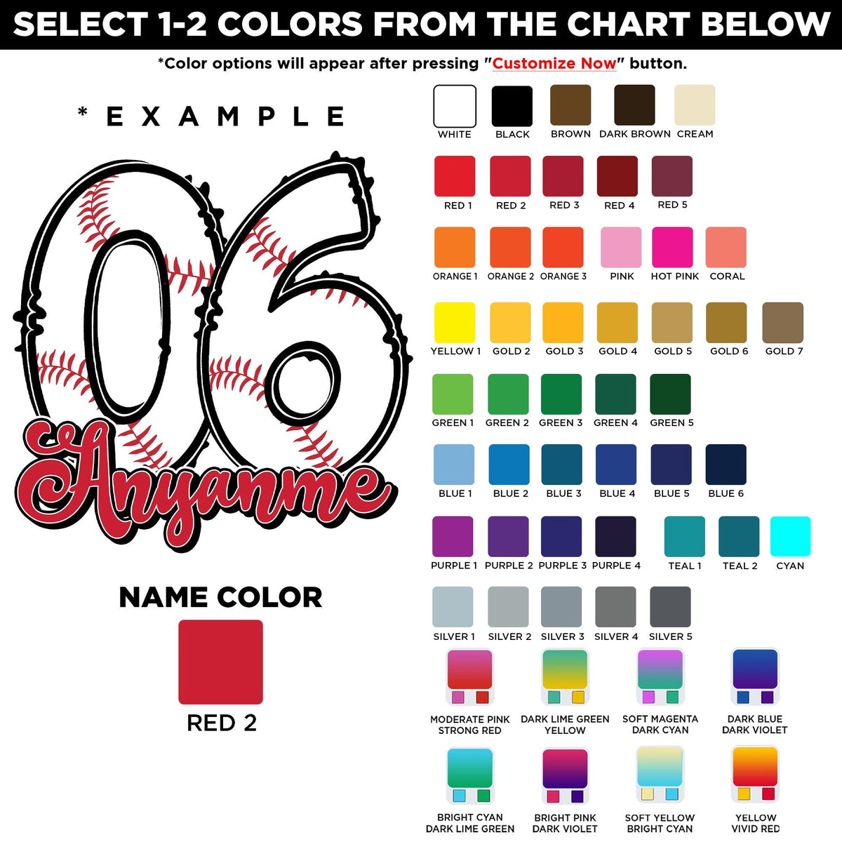 Custom baseball sticker with a stitched number and red script name – view 2