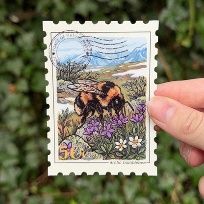 Arctic Bumblebee Stamp sticker, vintage postage stamp design