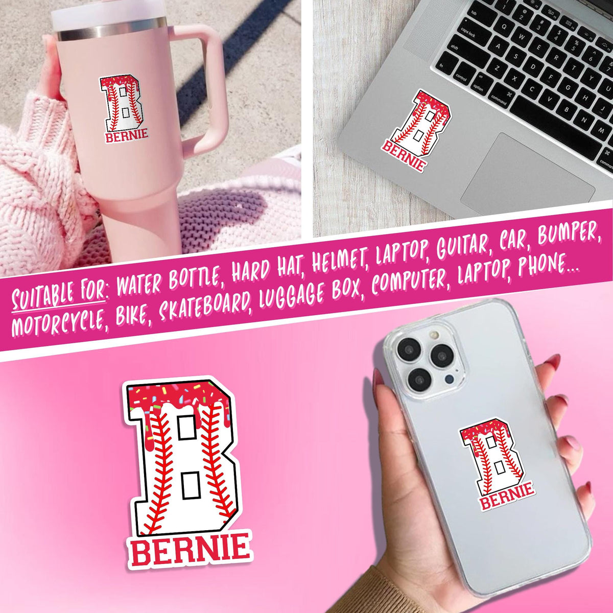 Custom baseball big letter initial sticker with a name – view 7