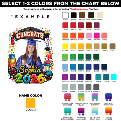 Custom kindergarten graduation sticker with a photo, grad cap and name – view 2