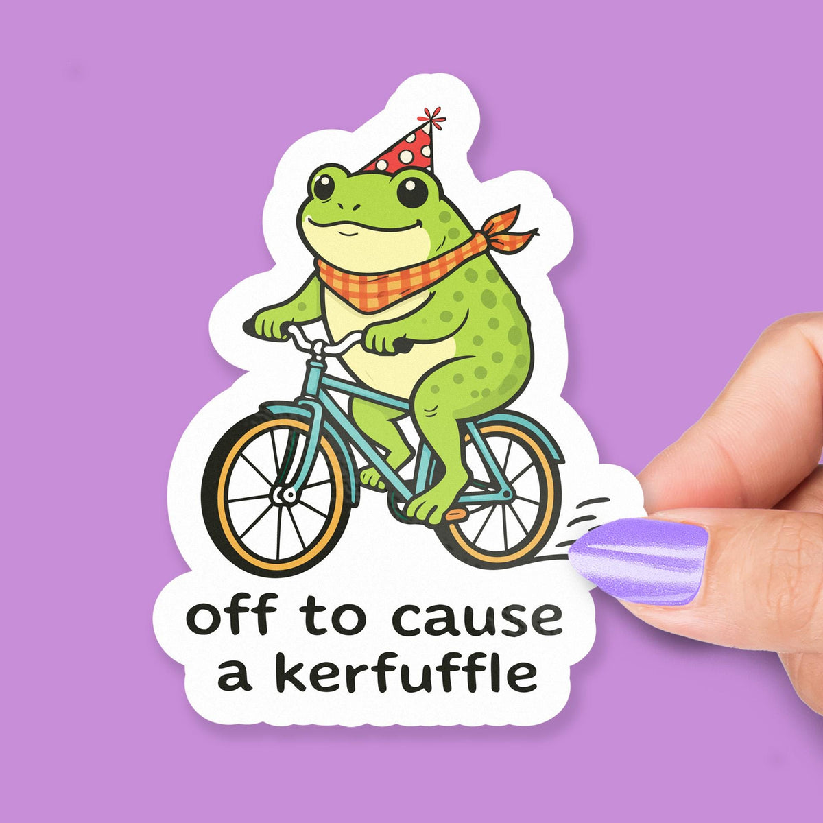 Off to Cause a Kerfuffle Frog sticker – view 2