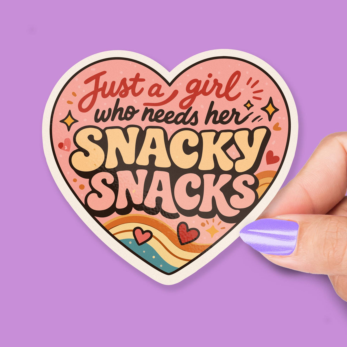 Just a Girl Who Needs Her Snacky Snacks sticker, retro food humor – view 2