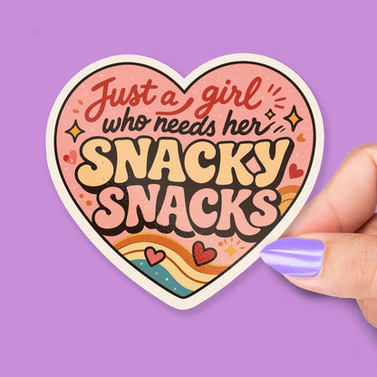 Just a Girl Who Needs Her Snacky Snacks sticker, retro food humor – view 2