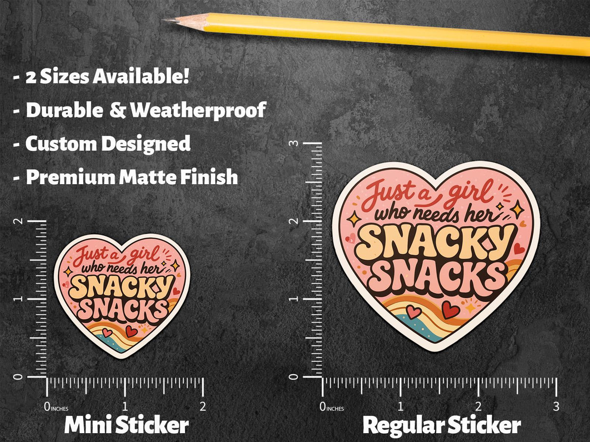 Just a Girl Who Needs Her Snacky Snacks sticker, retro food humor – view 3