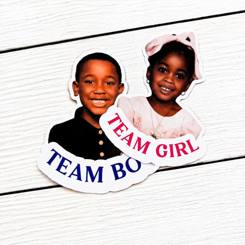 Gender Reveal Team Boy Team Girl sticker, custom photo