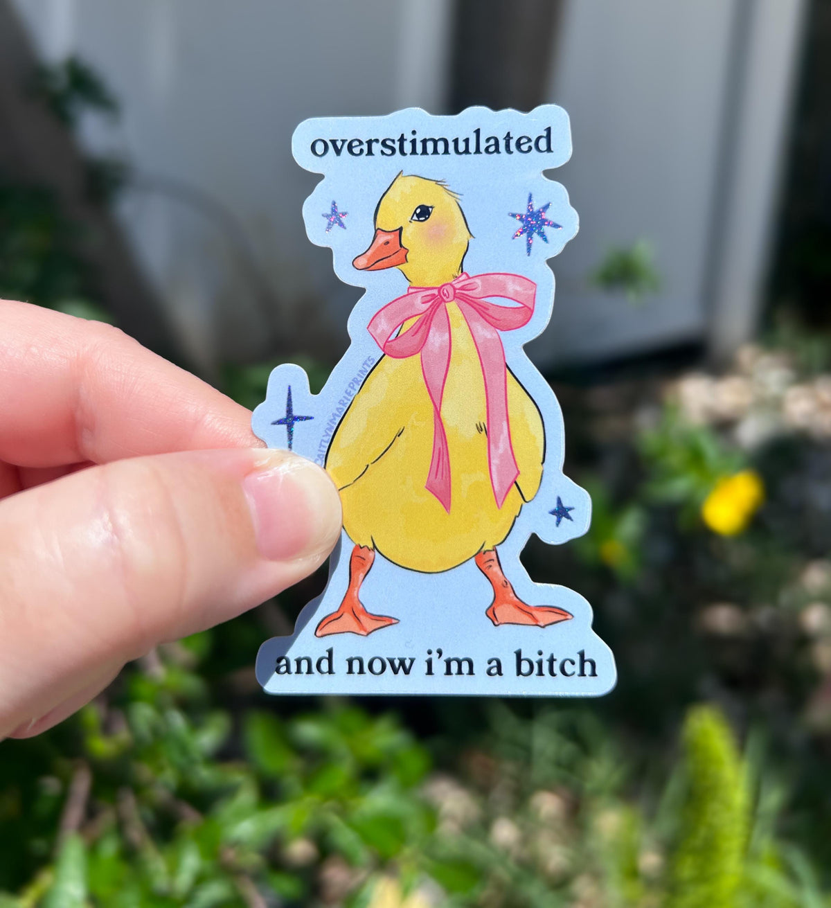 Overstimulated Duck Glitter Sticker glitter vinyl sticker – view 2
