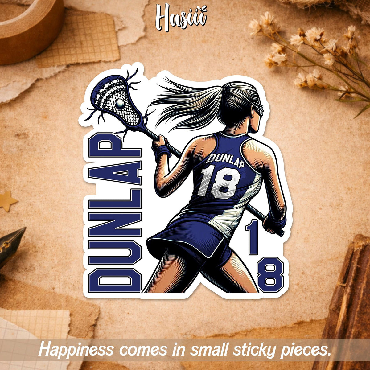 Custom lacrosse sticker with a name and number for helmets