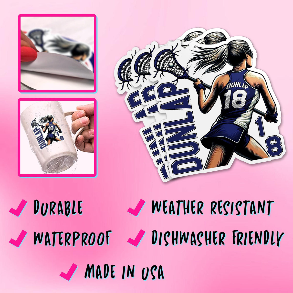 Custom lacrosse sticker with a name and number for helmets – view 5