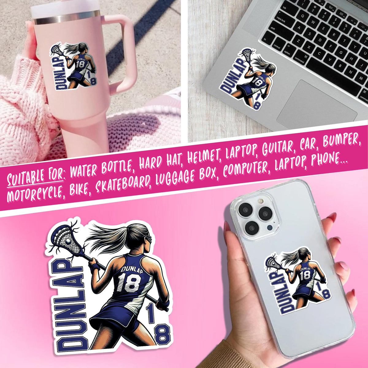Custom lacrosse sticker with a name and number for helmets – view 7
