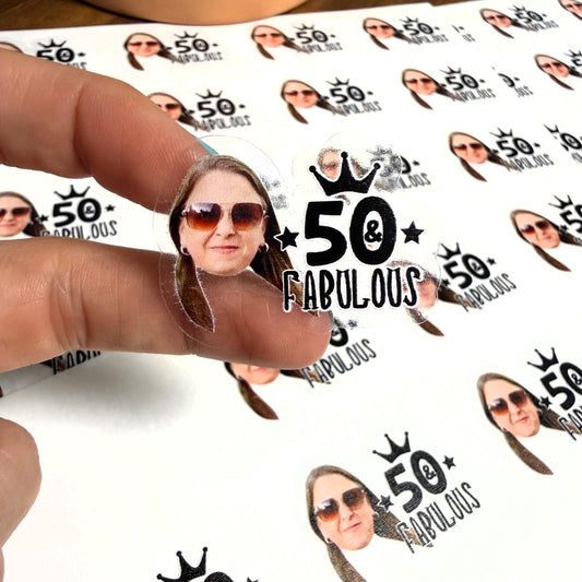 50th Birthday sticker, 50 and fabulous birthday custom