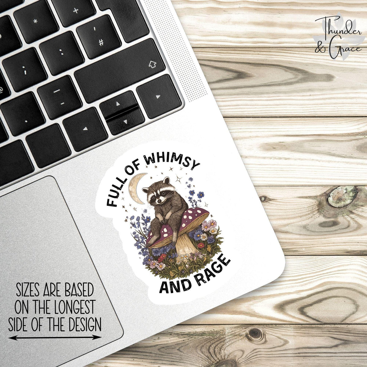 Full of Whimsy and Rage sticker, vintage raccoon – view 3
