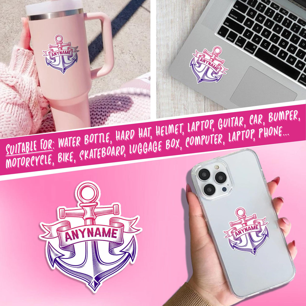 Custom nautical anchor sticker with a name – view 4
