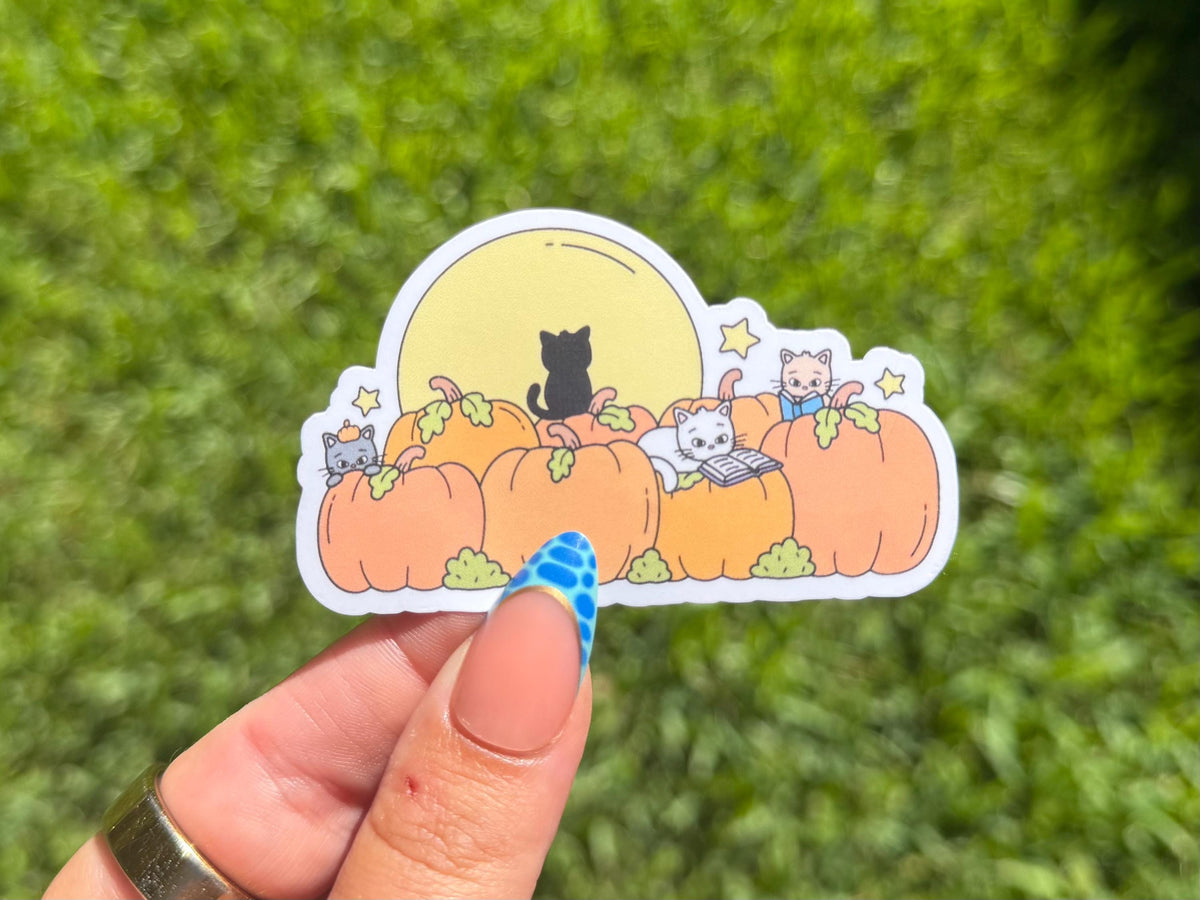 Pumpkin Reading Cats sticker