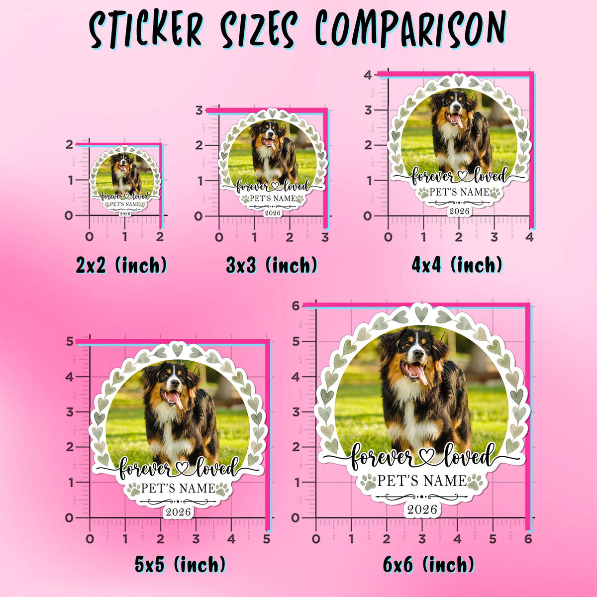 Custom pet memorial photo sticker with a name, years and Forever Loved – view 2