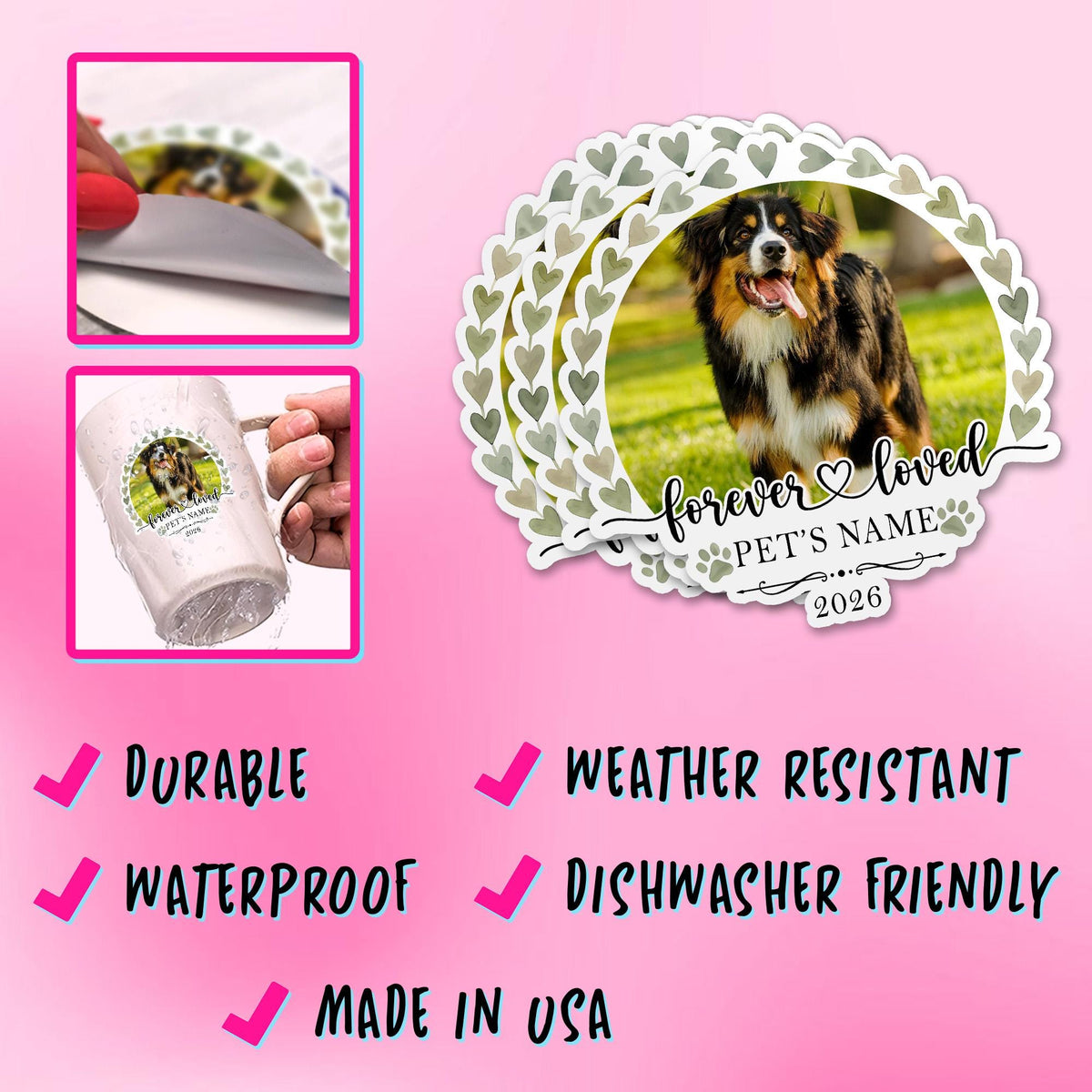 Custom pet memorial photo sticker with a name, years and Forever Loved – view 5
