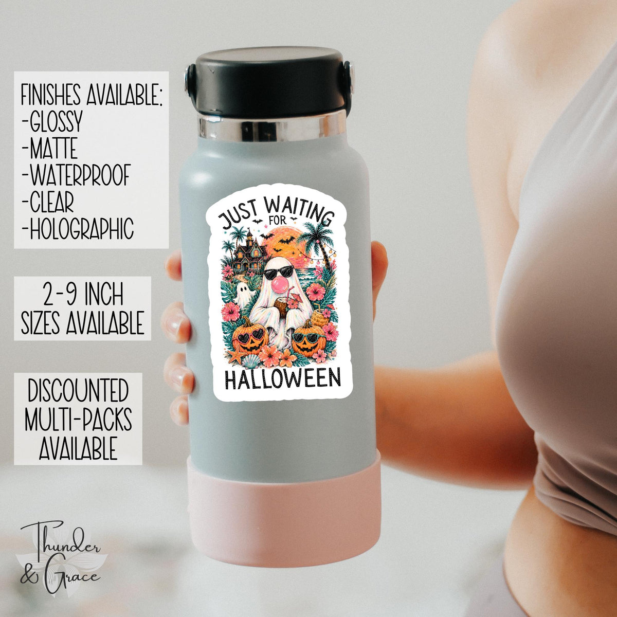 Just Waiting for Halloween sticker, summerween ghost meme for halloween lovers – view 2
