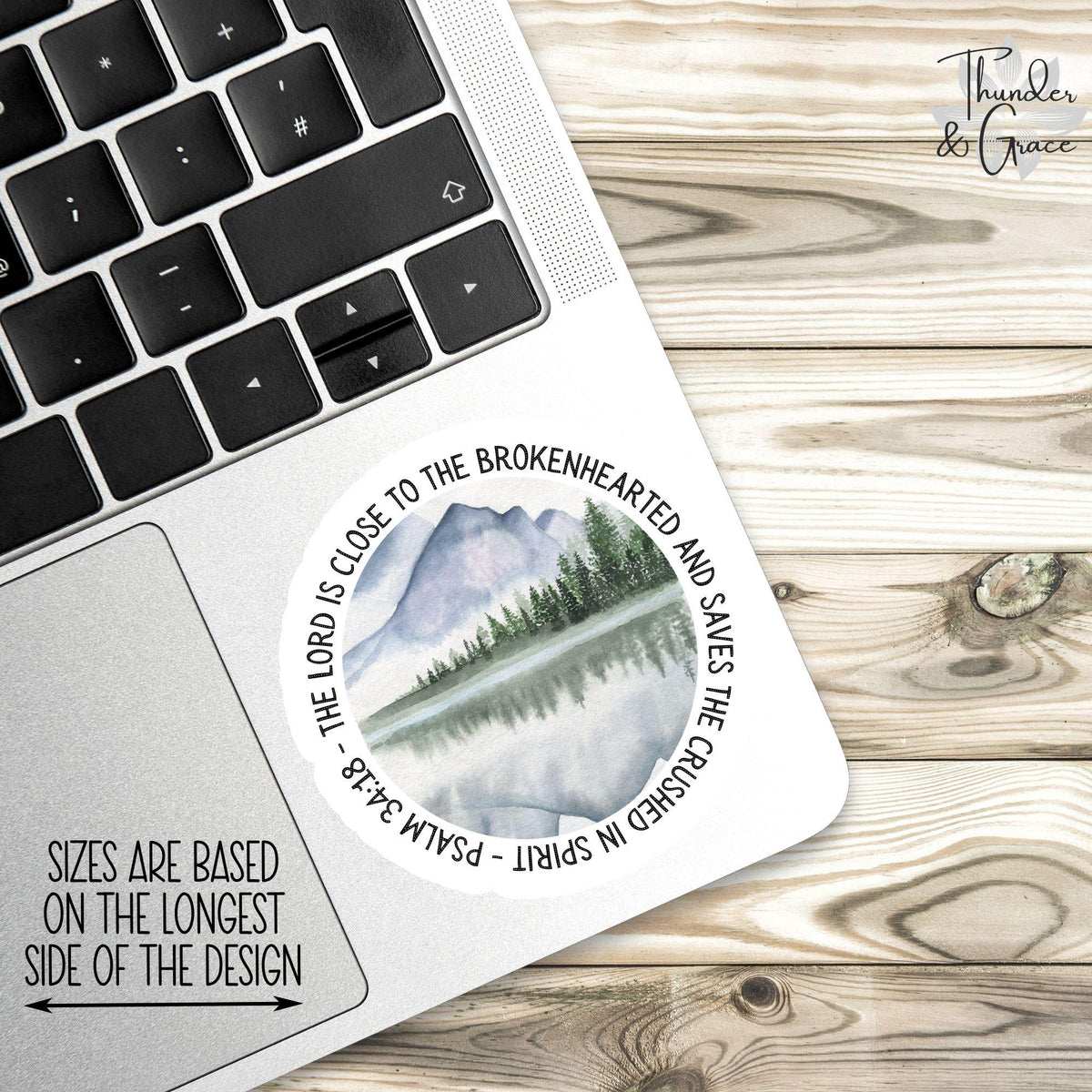 The Lord Is Close to the Brokenhearted sticker, mountain forest lake – view 3