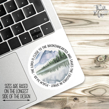 The Lord Is Close to the Brokenhearted sticker, mountain forest lake – view 3