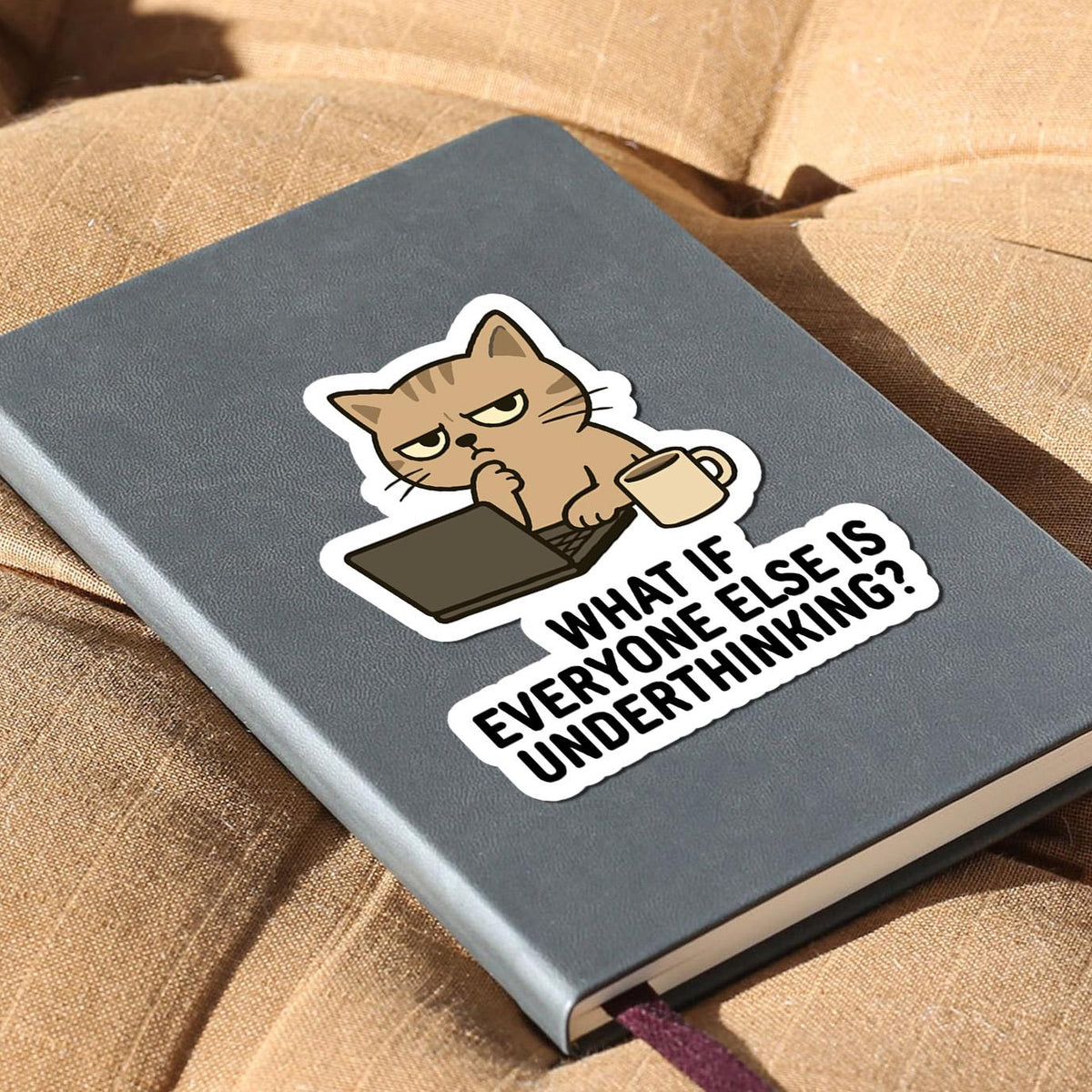 Funny Overthinking Cat sticker – view 2