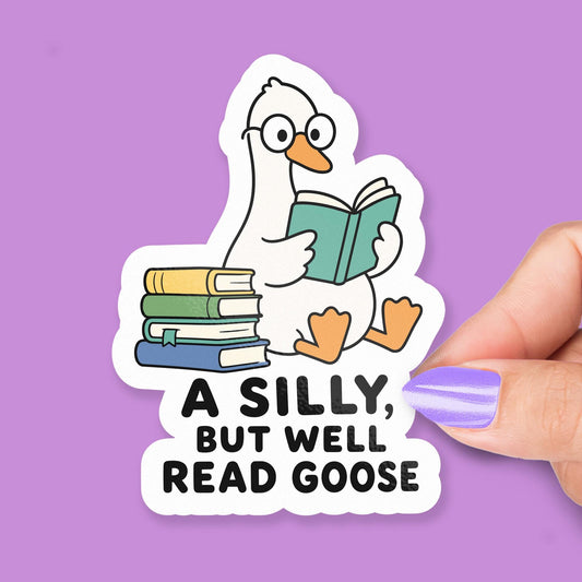 Reading Goose sticker, a silly