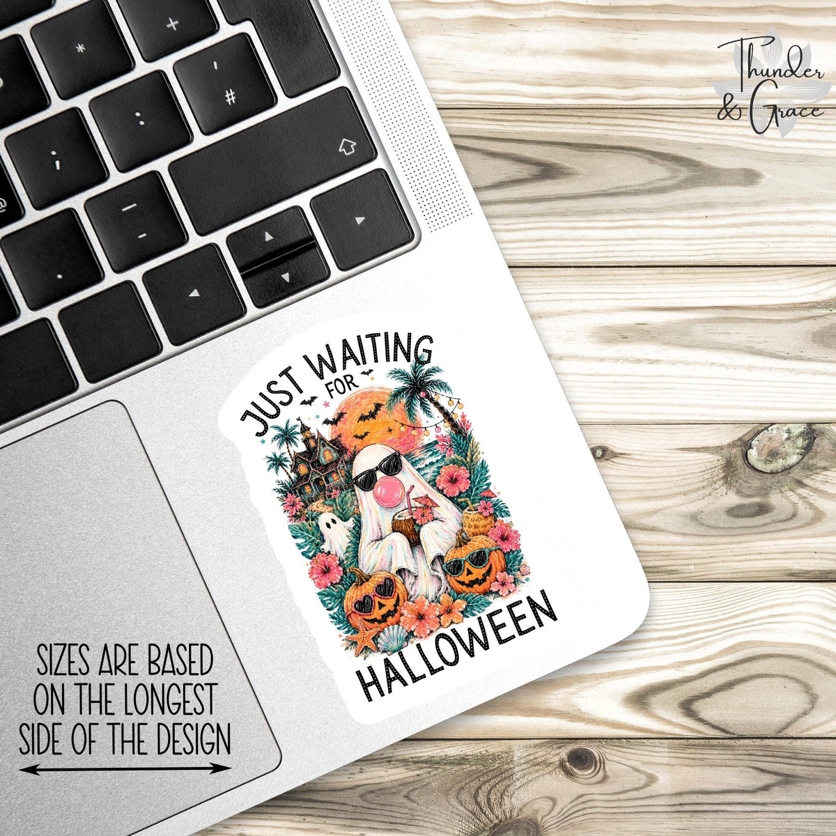 Just Waiting for Halloween sticker, summerween ghost meme for halloween lovers – view 3