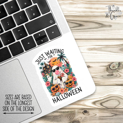 Just Waiting for Halloween sticker, summerween ghost meme for halloween lovers – view 3