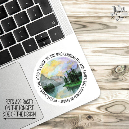 The Lord Is Close to the Brokenhearted sticker, stormy mountain waters – view 3