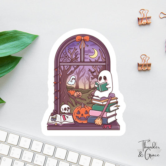 Haunted TBR Halloween Ghost window decal