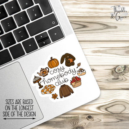 Cozy Homebody Club sticker, lover of cancelled plans and pumpkin spice – view 3